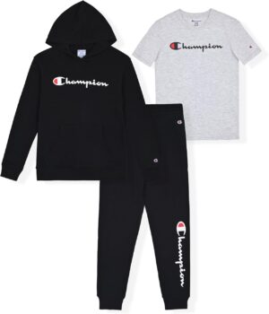 Champion Boys Sweatsuit Set for Kids 3 Piece Boys Hoodie Jogger and Tee Shirt Tracksuit Outfit