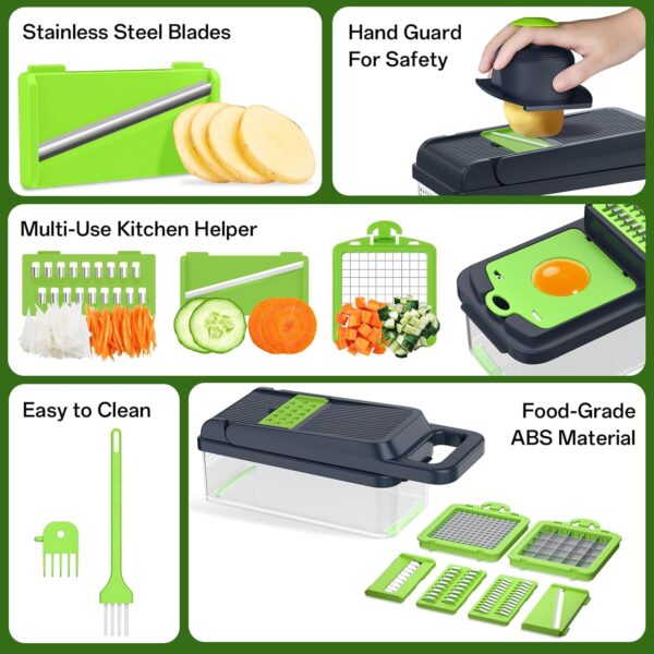 HomeHacks Vegetable Chopper Vegetable Cutter, 12 in 1 Kitchen Gadget, Dicer, Slicer, Onion Chopper, Salad Chopper, Cheese Grater & Egg Separator - Multi-Functional Veggie Chopper Lid with Handle