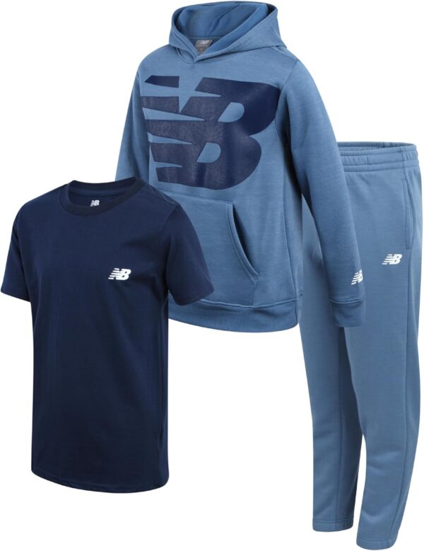 New Balance Boys' Sweatsuit Set - 3 Piece Short Sleeve T-Shirt, Fleece Hoodie Sweatshirt, and Sweatpants (8-12)