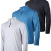 Real Essentials 3 Pack: Men's Dry-Fit Active Quarter Zip Long Sleeve Athletic Performance Pullover (Available In Big & Tall)