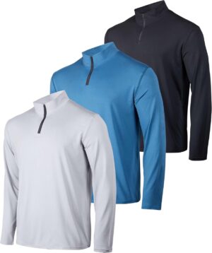 Real Essentials 3 Pack: Men's Dry-Fit Active Quarter Zip Long Sleeve Athletic Performance Pullover (Available In Big & Tall)