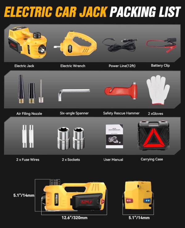 ‎TaskStar Electric Car Jack Kit,5 Ton 12V Car Jack Hydraulic with Electric Impact Wrench and Tire Inflator Pump,Portable Car Jack Kit for SUV MPV Sedan Truck Change Tires Garage Repair