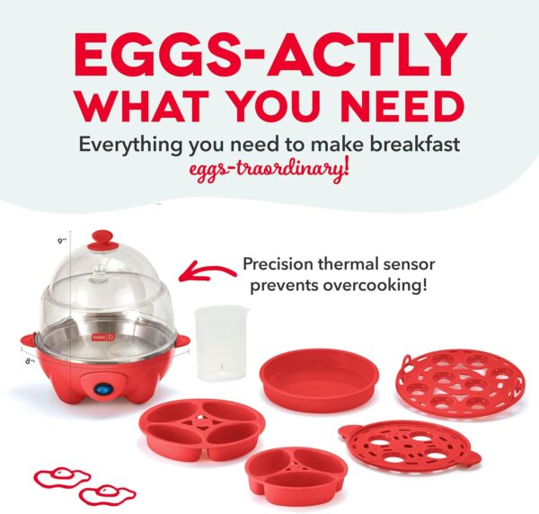 DASH Deluxe Rapid Egg Cooker for Hard Boiled, Poached, Scrambled Eggs, Omelets, Steamed Vegetables, Dumplings & More, 12 capacity, with Auto Shut Off Feature - Red