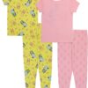 Bluey Girls' 4-Piece Snug-fit Cotton Pajama Set, Soft & Cute for Kids