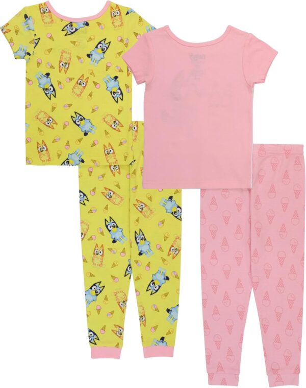 Bluey Girls' 4-Piece Snug-fit Cotton Pajama Set, Soft & Cute for Kids