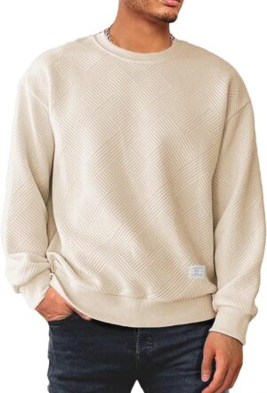 Men's Crewneck Sweatshirts Soild Color Geometric Texture Long Sleeve Casual Pullover Shirt