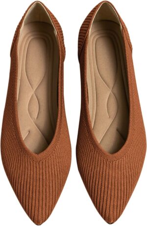 Women's Flats Shoes Pointed Toe Knit Ballet Comfortable Dressy Slip On Flat