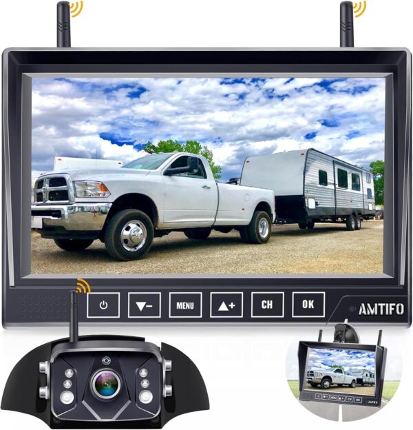 Wireless Backup Camera for Furrion RV: 7-Inch Recording Plug-Play Easy Setup Truck Trailer Back Rear View Camera Touch Button Monitor Split Screen 4 Channels AMTIFO A7