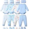 NZRVAWS Newborn Baby Boy Clothes Infant Romper Pants Set Hat 4-Pack Outfits 0-12 Months 16 Pieces Gift Toddler Girl Unisex