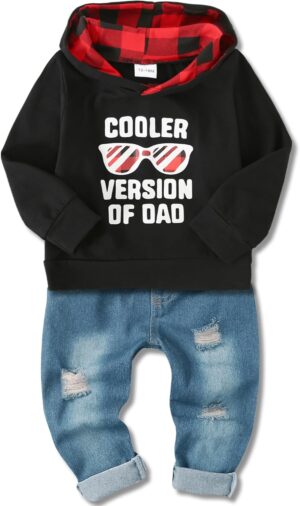 YALLET Toddler Baby Boy Clothes, Long Sleeve Letter Hoodies Top+Ripped Denim Pants 2pcs Fall Winter Outfit Sets