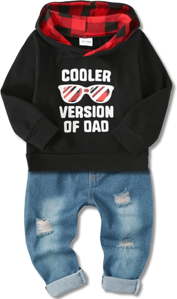 YALLET Toddler Baby Boy Clothes, Long Sleeve Letter Hoodies Top+Ripped Denim Pants 2pcs Fall Winter Outfit Sets