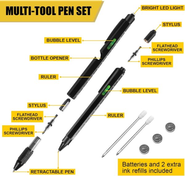 Stocking Stuffers for Adults Men, Christmas White Elephant Gifts for Adults Dad Boyfriend Him Husband Birthday, Multitool Pen Set, Cool Gadgets Unique Tool Pen with LED, Stylus, Level, Screwdriver