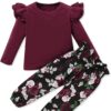 SANMIO Toddler Girl Clothes Outfits Cute Ruffle Sleeve Shirt Floral Pant+Headband 3Pcs Baby Girl Clothing Set 1-6T