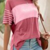 Dokotoo Short Sleeve Summer Tops Oversized 2025 Trendy Crew Neck Casual Color Block Womens Shirts Blouses