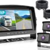 Fookoo Ⅱ HD 1080P 9" Wired Backup Camera System, 9-inch DVR Dual Split Screen Monitor, IP69 Waterproof Rear View Camera for Truck/Trailer/Box Truck/RV, Loop Record, Parking Lines (DY912)