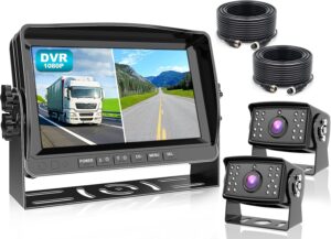 Fookoo Ⅱ HD 1080P 9" Wired Backup Camera System, 9-inch DVR Dual Split Screen Monitor, IP69 Waterproof Rear View Camera for Truck/Trailer/Box Truck/RV, Loop Record, Parking Lines (DY912)