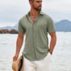 COOFANDY Men's Button Down Shirts Short Sleeve Casual Summer Beach Shirts Vacation Wedding Shirts