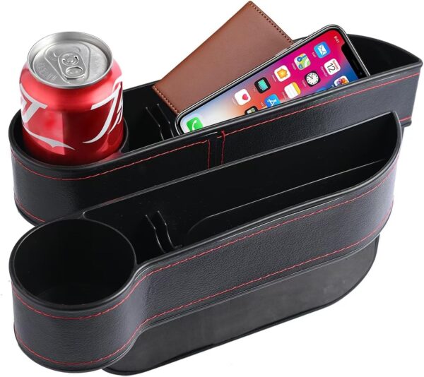 Car Seat Gap Filler Organizer 2-Pack with Cup Holder, Seat Hooks, and Storage Box - Multifunctional Car Accessories for Food and Phone (Black)