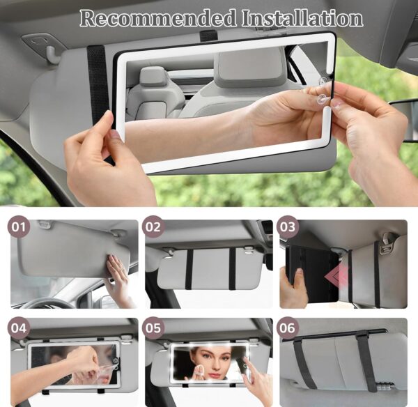 Led Car Sun Visor Vanity Mirror, Upgraded Car Mirror with Lights,Large Dimmable Light up Vanity Makeup Mirror for Car,Rechargeable Universal Rear View Mirror for Car Visor