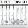 Zulay Kitchen Stainless Steel Cooking Utensil - Stainless Steel Kitchen Utensil - Durable Kitchen Gadgets - Metal Kitchen Accessories - Easy to Clean Kitchen Tools - 8 Piece Set