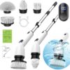 TUYU Electric Spin Scrubber, Full-Body IPX7 Waterproof Bathroom Scrubber with Power LCD Display, Adjustable Extension Handle, Cordless Shower Cleaner Brush for Bathtub Kitchen Wall Cleaning