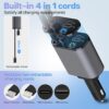 Retractable Car Charger with 100W, 4 in 1 Car Fast Charger for iPhone and Type C, Retractable Cables (31.5 inch) and 2 Charging Ports, Compatible with iPhone 15/14/13/12 Pro Max XR,iPad,Samsung,Pixel