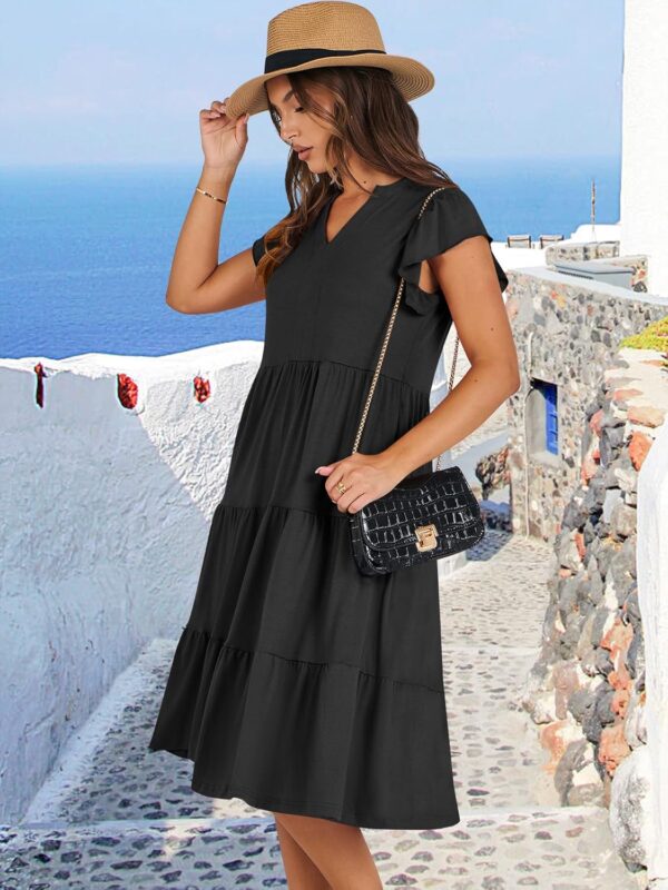 ANRABESS Womens Summer Ruffle Sleeve V Neck Midi Dress 2025 Fashion Casual Fit Flowy Tiered Boho Beach Vacation Sundress