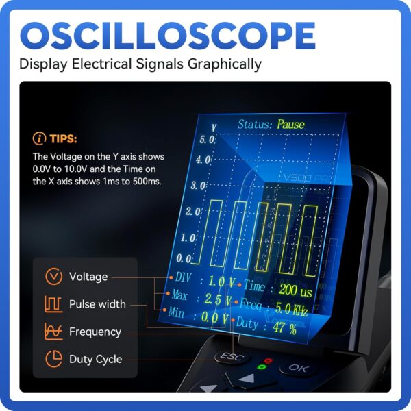 VDIAGTOOL V500 Pro Automotive Power Circuit Probe Tester with Breaker Finder, 9V-30V Auto Electrical Circuit Tester Kit, Multimeter/Oscilloscope/Relay/Injector Test, Open Short Finder, 20FT Cable