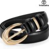 Women Leather Belt for Jeans Pants Fashion Ladies Skinny Faux Leather Dress belt with Gold Buckle