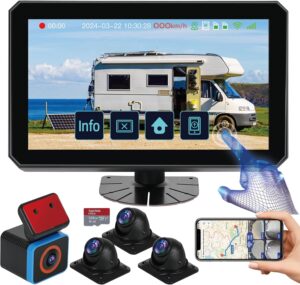 6CH AI WiFi GPS Sentry Mode RV Backup Camera System 10.1" Touch Screen Monitor with 4 1080P Rear Side View Camera,Mobile DVR Recording Live View on APP/Web/PC for Truck Trailer Tractor Fleet