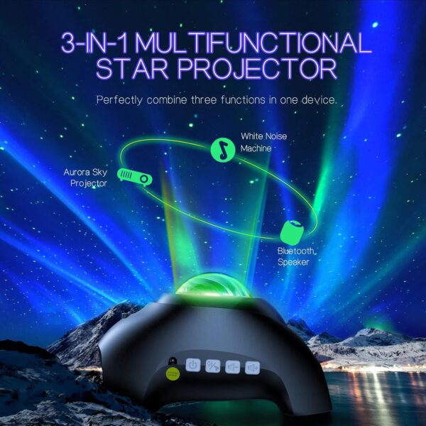 Northern Galaxy Light Aurora Projector with 33 Light Effects, Night Lights LED Star Projector for Bedroom Nebula Lamp, Remote Control, White Noises, Bluetooth Speaker for Parties