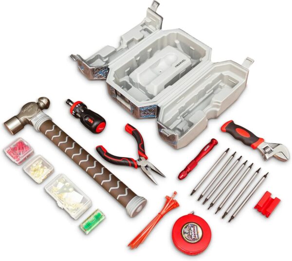 Marvel Mighty Thor's Hammer Mjolnir 91-Piece Tool Set, All-In-One Kit | Gadgets Include Screwdrivers, Wrench, Hammer, Pliers, Hook Sets, and More