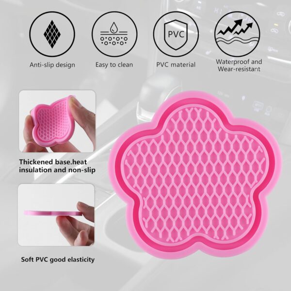 GaRhomxy Car Cup Coaster, 4pcs Universal Non-Slip Cup Holder Coaster, PVC Flower Shaped Car Cup Holder Coaster, Crystal Car Accessories Interior (Pink)