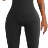 Women Workout Seamless Jumpsuit Yoga Ribbed Bodycon One Piece Tank Top Leggings Romper