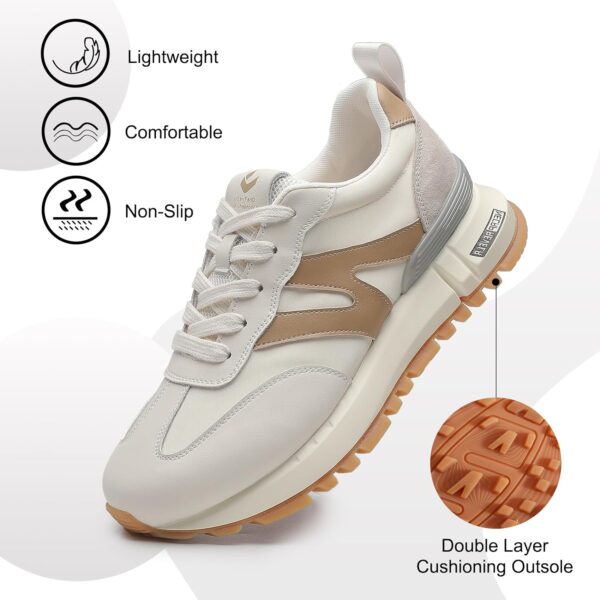 somiliss Sneakers for Women Genuine Leather Suede Patchwork Casual Lace Up Non-Slip Walking Shoes Comfortable Tennis Running Shoes Womens Fashion Sneakers