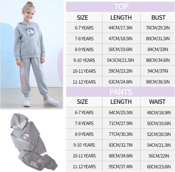 Girls Long Sleeve Hooddie Sweatshirt and Jogger Pants Winter Outfits Unicorn 6-11 Years