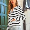 LILLUSORY Women Striped Cardigan Sweaters 2025 Fall Outfit Cloth Fashion Trendy Casual Long Sleeve Tops