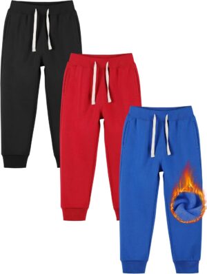 Resinta 3/4 Pack Toddler and Boys Fleece Lined Sweatpants Cotton Youth Jogger Pants Kids Pants with Pockets Drawstring