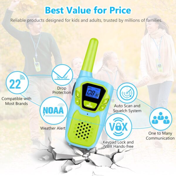 Kids Walkie Talkies 3 Pack NOAA Walkie-Talkies for Adults Rechargeable Long Range 2 Way Radios 4 Miles for Family Camping Hiking Skiing Cruise Ship, Toys for 3-12+ Year Old Girls Boys Toddlers