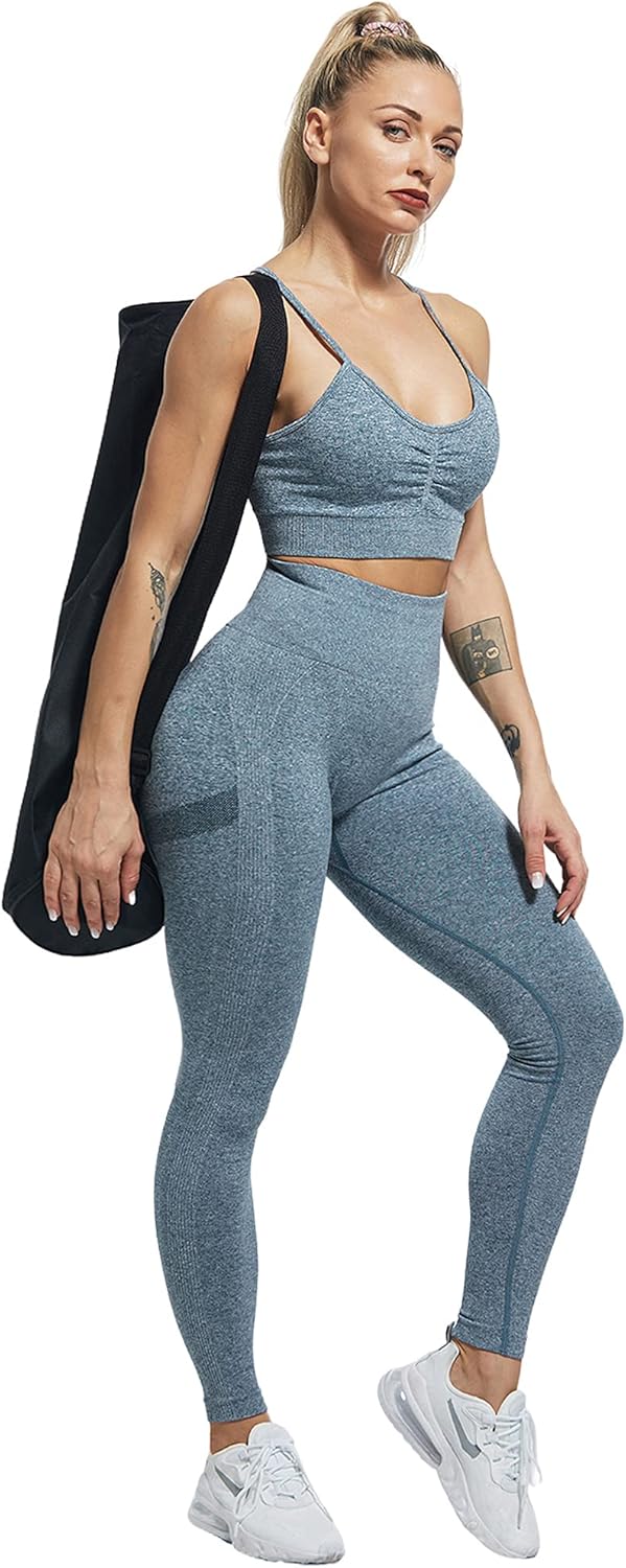 CHRLEISURE 3 Piece Workout Leggings Sets for Women, Gym Scrunch Butt Butt Lifting Seamless Leggings