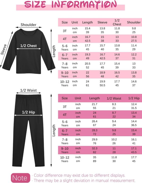 Resinta 3 Girls Thermal Underwear Set Soft Winter Thermal Top and Bottom with Fleece Lined Base Layer Long Johns for Kids