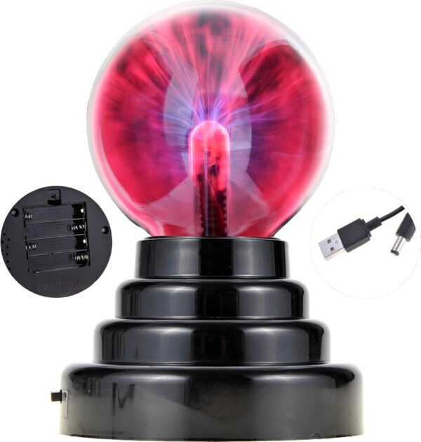 PowerTRC Plasma Ball, 3 inch Plasma Night Lamp, USB or Batter Powered Respond to Touch Plasma Globe, Party Props, Home Bedroom Decoration Christmas Novelty Gift for Kids