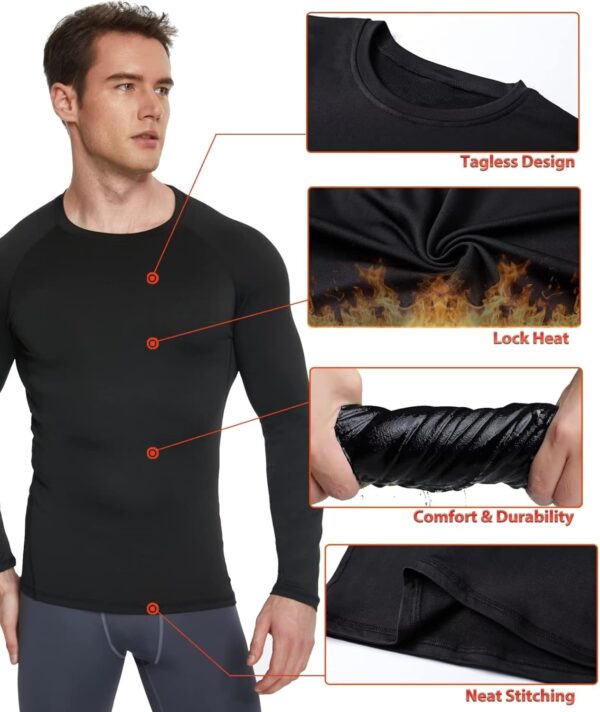 5 or 4 Pack Men's Thermal Compression Shirt Fleece Lined Long Sleeve Athletic Base Layer Cold Weather Gear Workout Top