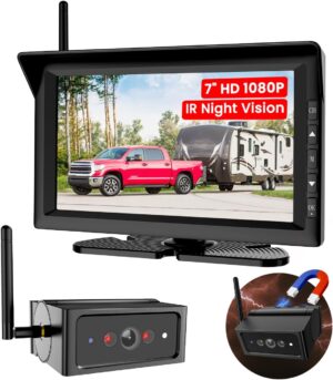 Magnetic Wireless Backup Camera for RVs and Trailers No-Installation - 7" HD 1080P Monitor, Strong Magnetic Scratch-Proof Rear View Camera for Trucks, Campers, SUVs, and Cars