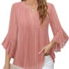 Timeson Women's 3/4 Sleeve Tops Dressy Casual Business Work Blouses Chiffon Office Shirts