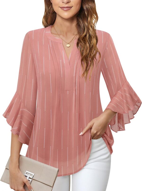 Timeson Women's 3/4 Sleeve Tops Dressy Casual Business Work Blouses Chiffon Office Shirts