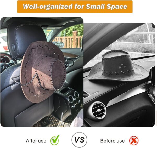 2 Packs Cowboy Hat Rack for Car Truck Accessories for Men Women Hats Holder for Automotive Seat Back Storage Hooks for Baseball Caps Christmas Gifts - Suitable for Wide Brim(Below 5inches)