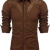 COOFANDY Men's Western Shirts Long Sleeve Slim Fit Embroideres Cowboy Shirts Casual Button Down Shirt