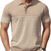 COOFANDY Men's Knit Polo Shirts Short Sleeve Striped Golf Polo Shirts Lightweight Casual Collared T Shirt