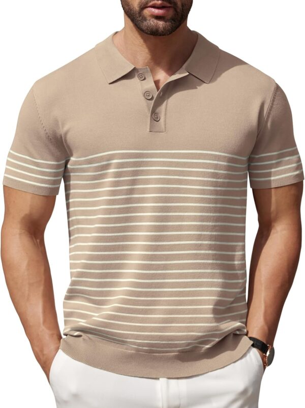 COOFANDY Men's Knit Polo Shirts Short Sleeve Striped Golf Polo Shirts Lightweight Casual Collared T Shirt